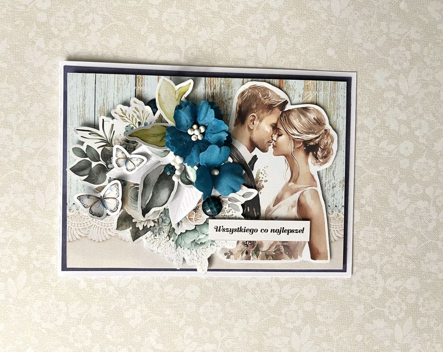 Kartka ślubna/niebieska/młoda para/upominek na ślub/
