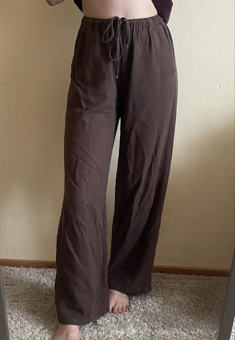 Штани жіночі pull&bear коричневі льон xs