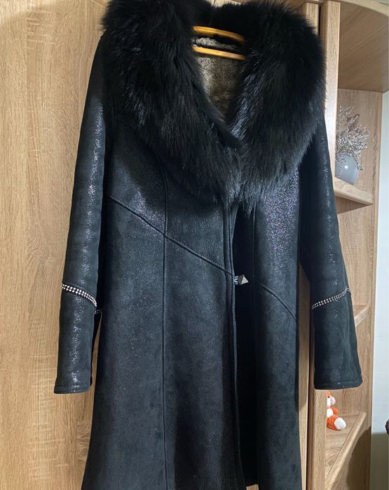 Дублянка преміум натуральне хутро овчина,комір песець