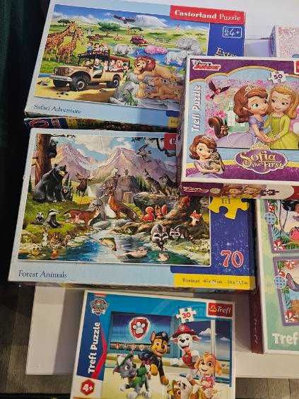 Puzzle, zestaw puzli 7 sztuk + 2 książki