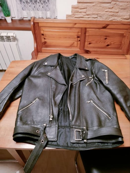 Ramoneska Męska Kurtka Skórzana Czarna