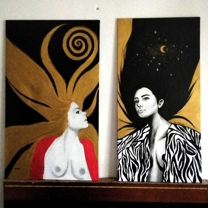Arte contemporânea autoral de luxo acrílico e grafite sobre tela 70x120cm by AlexA