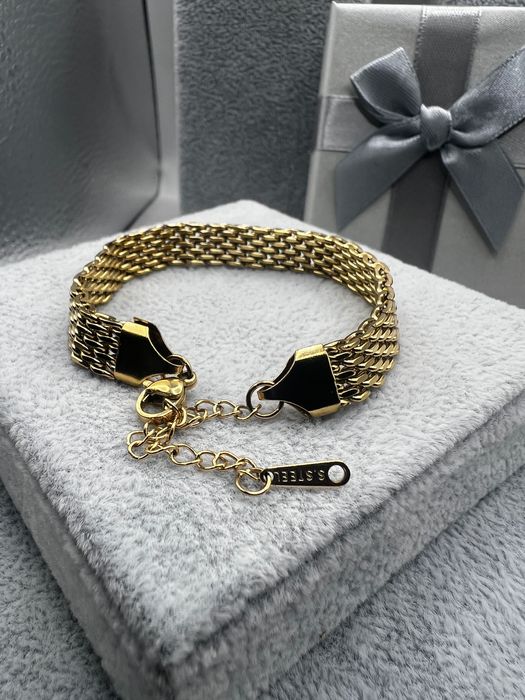 Pulseira de Malha Larga 8mm - Aço Inoxidável 304 com Banho de Ouro 18K