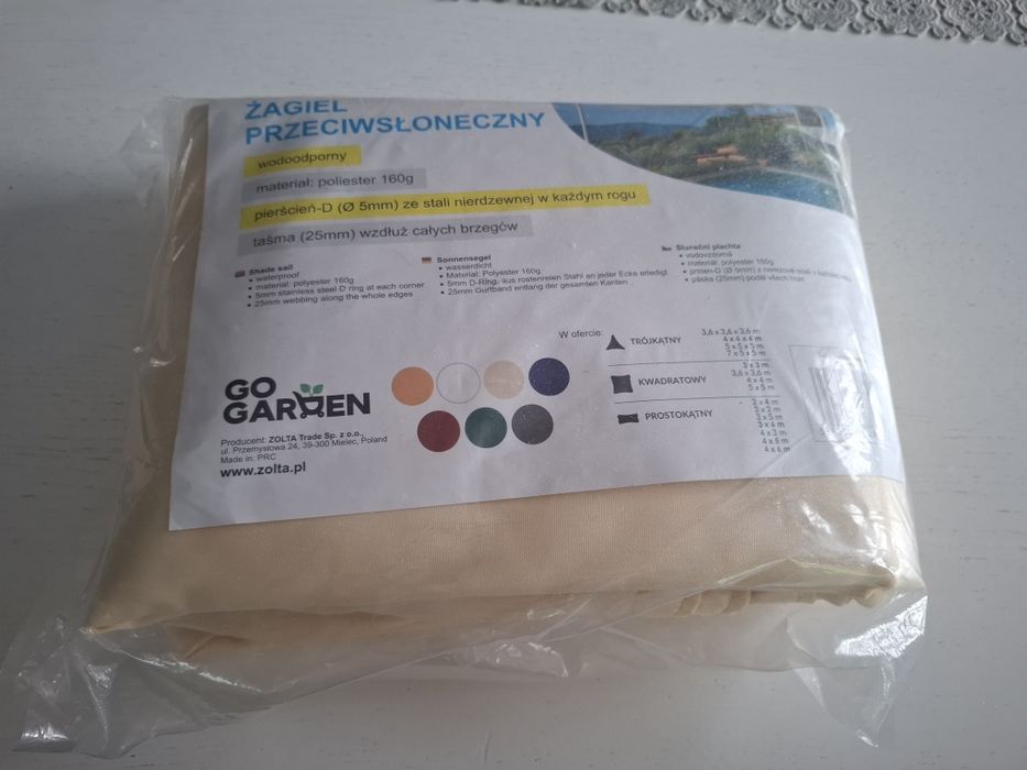 Żagiel ogrodowy przeciwsłoneczny beżowy  3x4 m. Okazja.