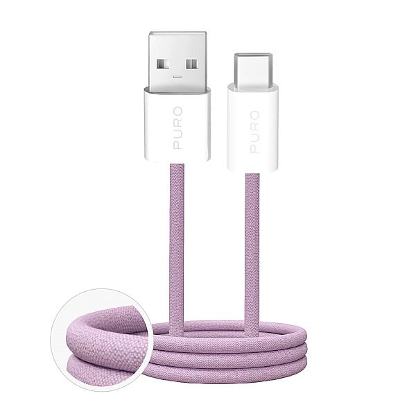 Kabel Puro Fabrik 2.0/10W USB-A - USB-C w oplocie 1,5 m - różowy