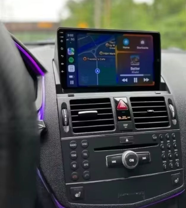 Rádio 2 DIN 9" Mercedes Classe C (W204) • Android C200 C220 (4+64 GB) + Carplay e android auto