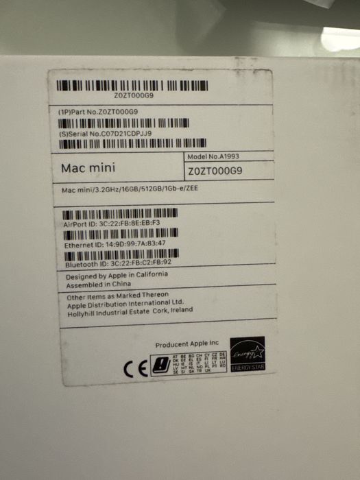 Mac mini i7, 3,2 GHz, 512GB, 1GB-e/ZEE