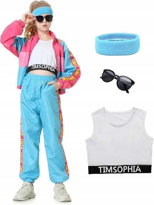 STRÓJ DISCO hip hop DRES LATA 80-TE RETRO DZIECI 110 okulary opaski