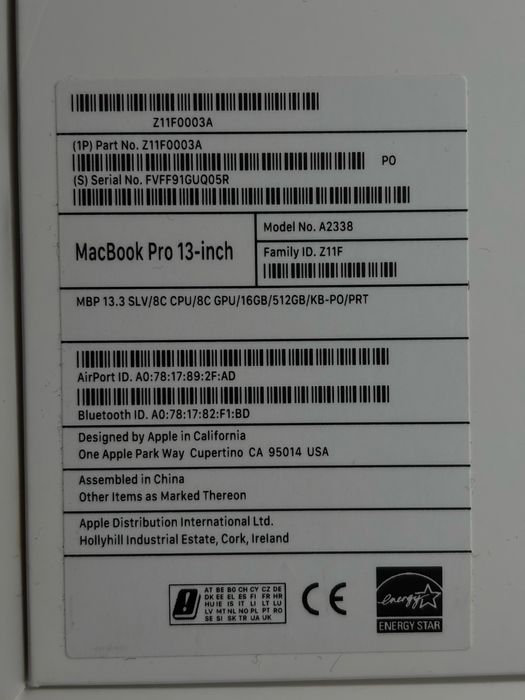 MAcBook Pro 13-inch  16G Ram / 512GB SSD
