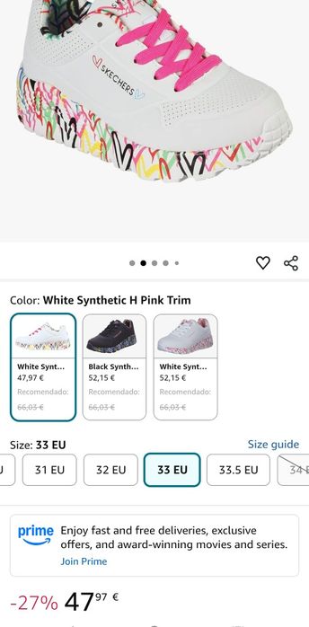 Ténis Skechers (modelo: Uno Lite) para menina. EU33