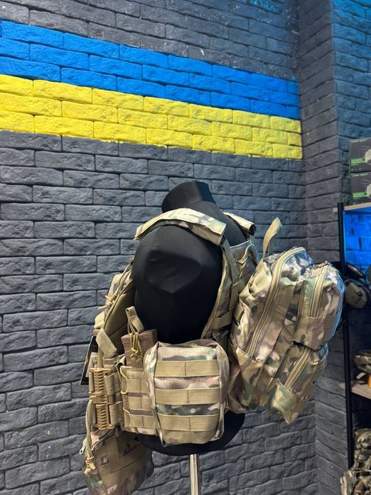 МУЛЬТИКАМ Плитоноска зі швидкоскидом 4 точки + РЮКЗАК + НАПАШНИК + 7 Підсумків / Тактична плитоноска з комплектом підсумків та 4 точки скиду мультикам