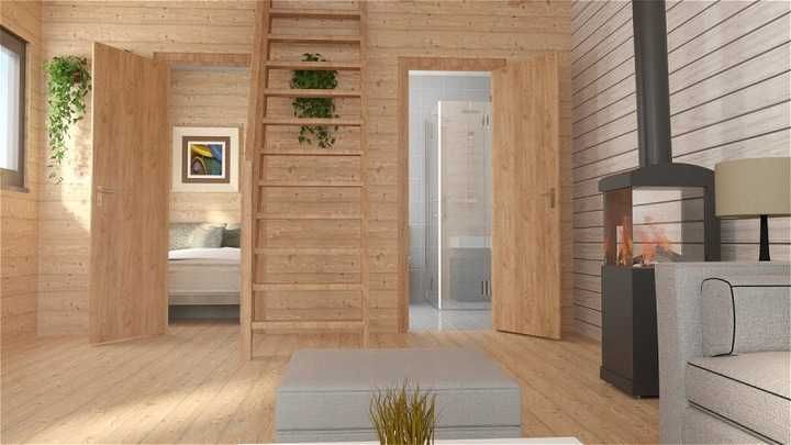 Domek drewniany całoroczny letniskowy 4,3m/8m 15/20