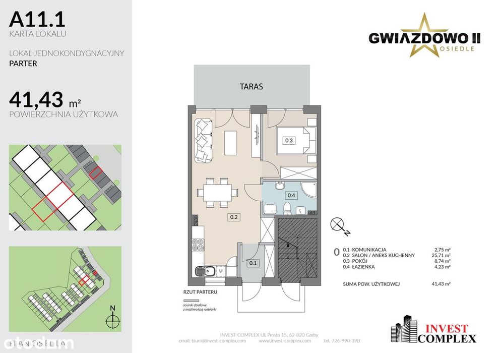 2-pokojowe mieszkanie 41m2 + ogródek
