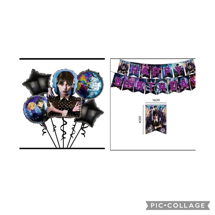 Conjunto aniversário Wednesday Balões+Faixa