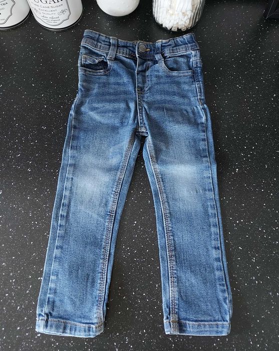 DENIM CO. Spodnie jeansowe rurki przecierane granatowe roz. 92