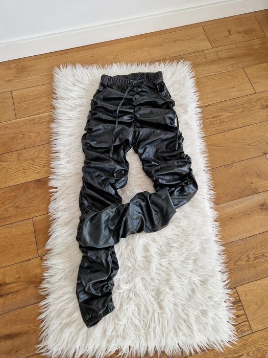 Xs 34 czarne marszczone spodnie skórzane wysoki stan eko skóra nowe