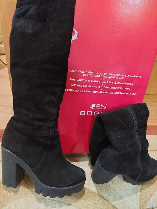 Чоботи зимові замшеві, високі підбори  39-40