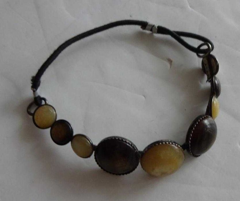 Bransoletka - Żółte I Brązowe Kamienie, Imitacja Bursztynu, Rzemyk