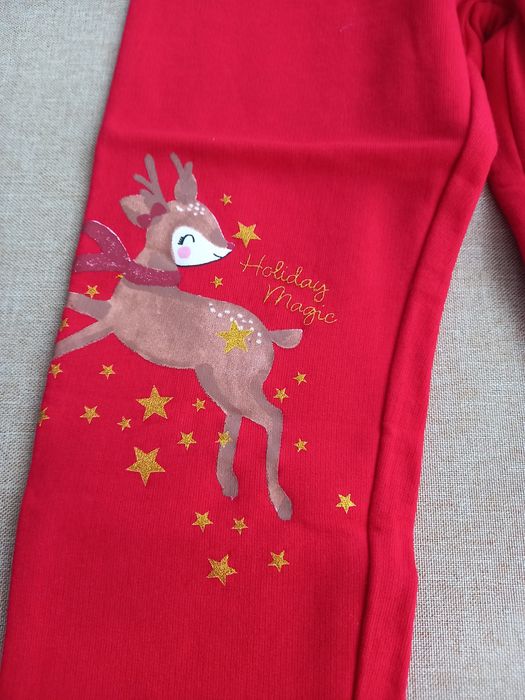 Legginsy dziewczęce ocieplane, świąteczne, z reniferem, rozmiar 116, Nowe
