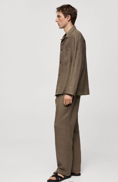 Мужской костюм Mango оливкового цвета 100% лен