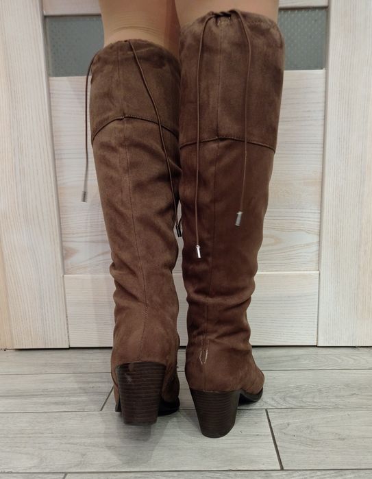 Жіночі довгі чоботи,замшеві ботфорди, кориневі, 39 р.