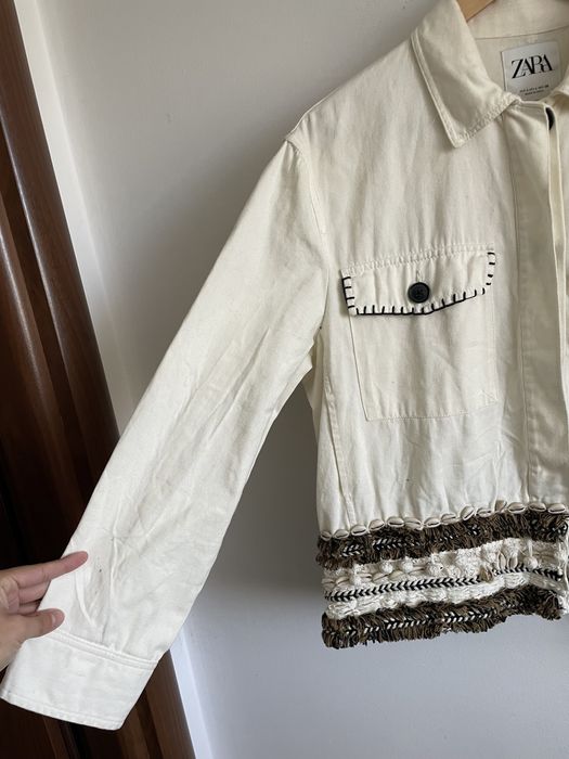 Zara L bawełniana kurtka katana koszulowa boho style etno muszelki