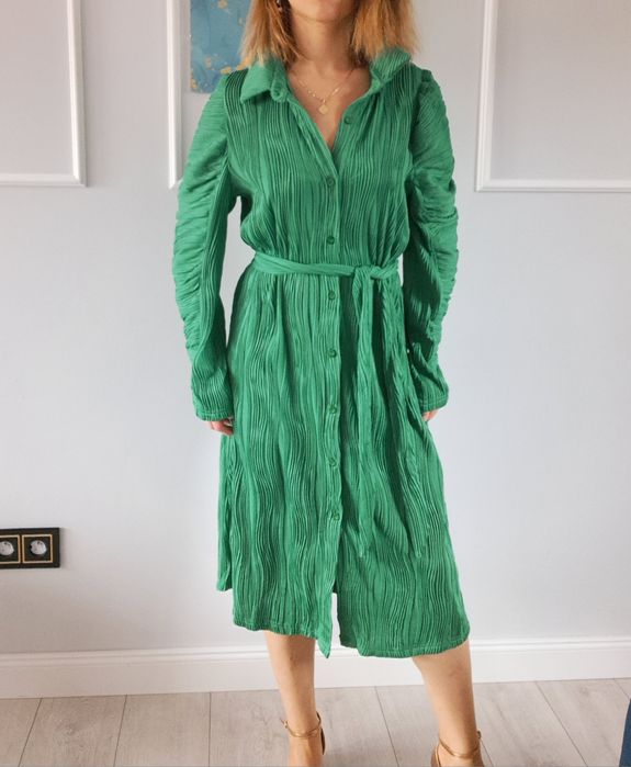 Sukienka koszulowa plisowana midi Do pracy na co dzień 38