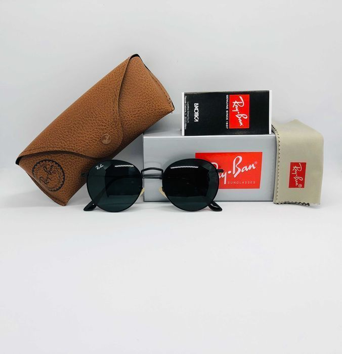 Солнцезащитные круглые очки Ray Ban Round Metal 3447 Black 54мм стекло
