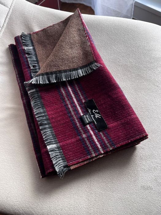 Szal szalik męski z wełny 90% bordowy krata