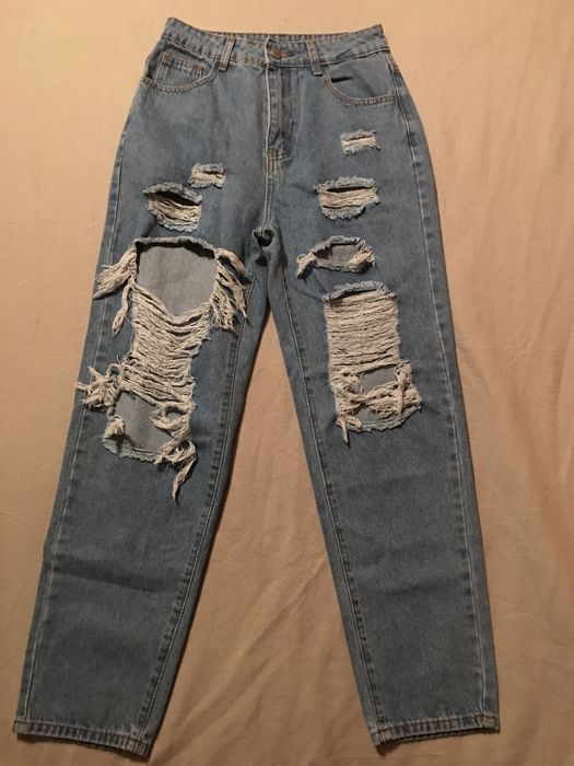 Damskie Jeansy Niebieskie z Rozdarciami