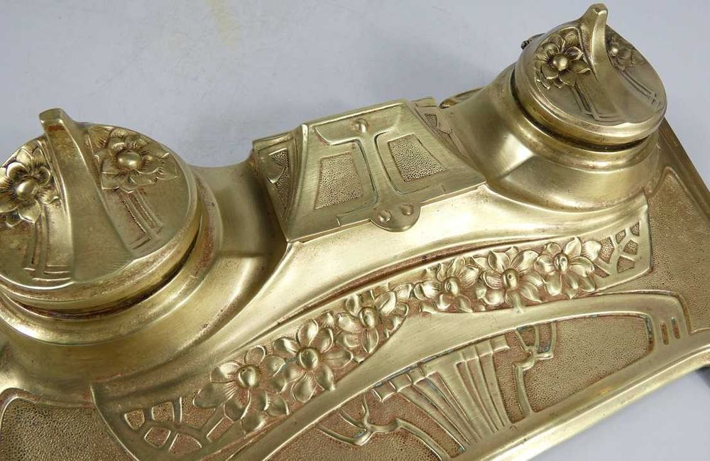 Duży KAŁAMARZ mosiądz organizer stalówka SECESJA 30,5 cm
