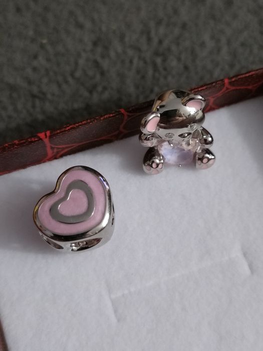 2x nowy charms miś i serce z opalem - srebro 925