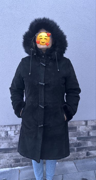 Gruby ocieplany długi plaszcz SAKI zimowy skórzany skórs naturalna