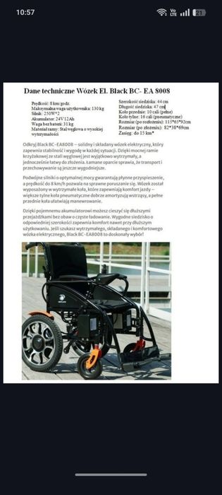 Wózek inwalidzki elektryczny Black 8008 Iron 6001