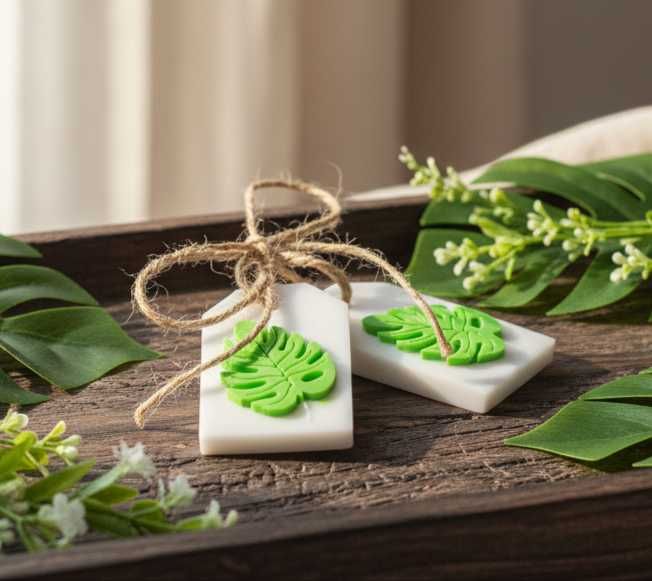 Zestaw dwóch mydeł z motywem liścia