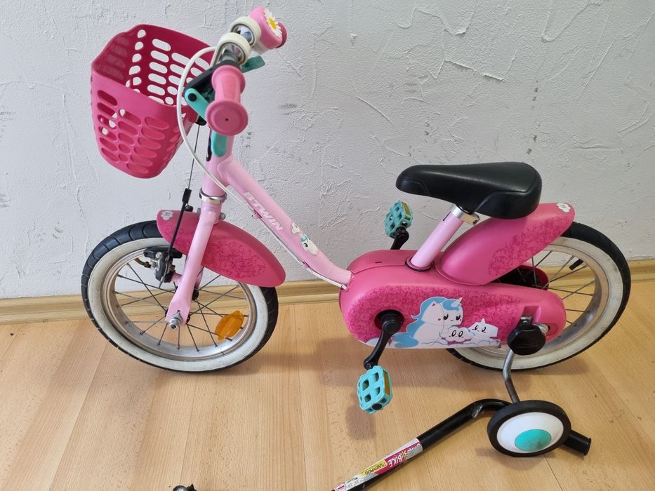 Rower Btwin 14 cali Unicorn 500 Decathlon jednorożec do nauki jazdy
