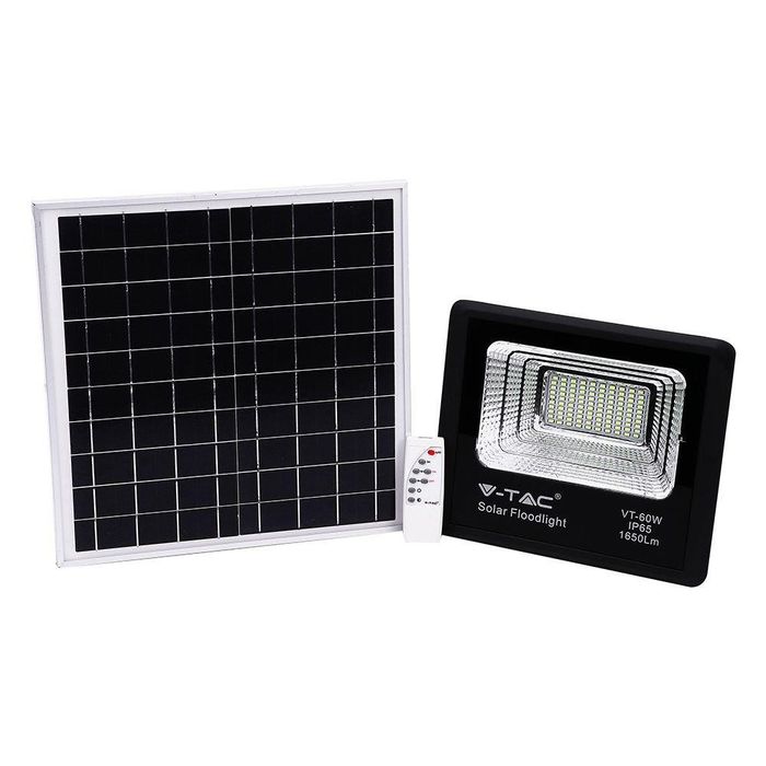 Naświetlacz LED Solarny 20W Czarny IP65 Z Pilotem Timer Do Ogrodu Taras Podwórko V-tac