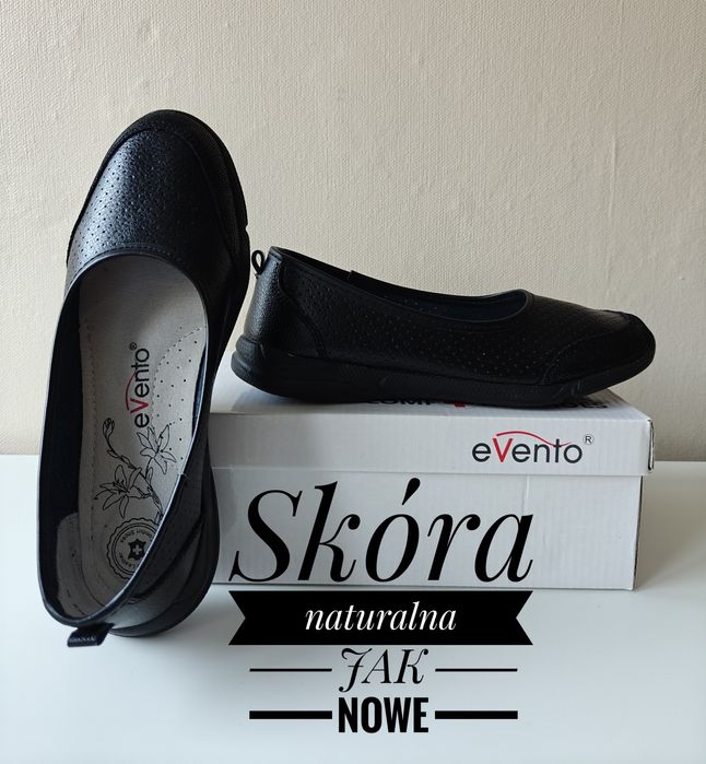 Baleriny skórzane szeroki czubek 38