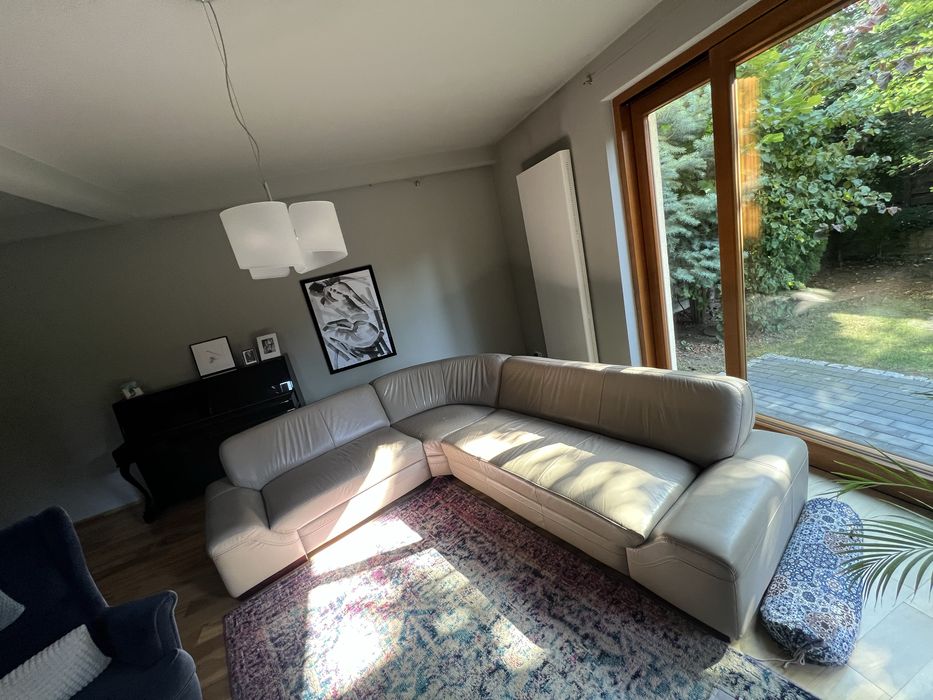 Skórzana sofa narożna ETAP SOFA – jasny beż, naturalna skóra