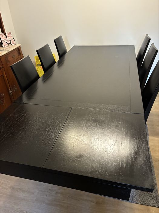 Mesa e cadeiras madeira Wengue 1,80m a 2,80 m