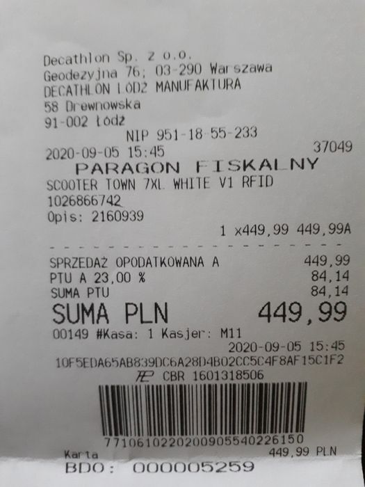 Hulajnoga oxelo TOWN 7  pudełko + pas + klucze