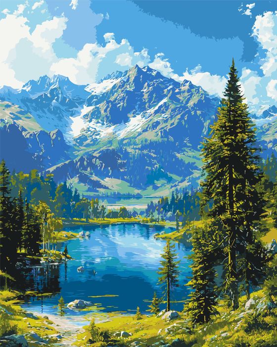 Картина по номерам Пейзаж, природа, горы, дом, замок