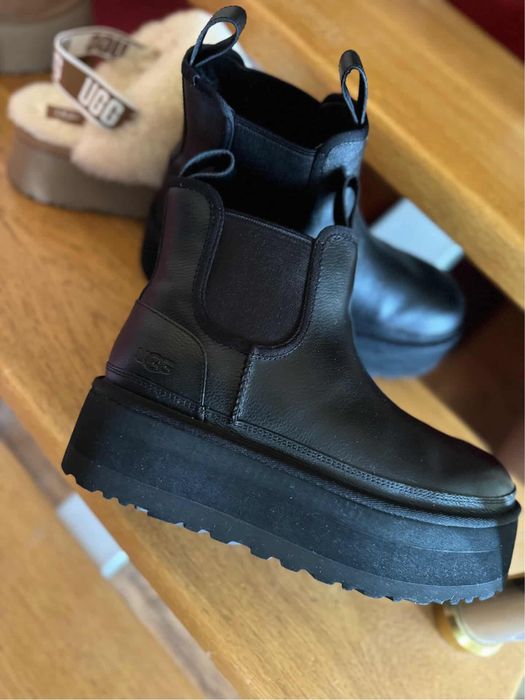 Ugg , оригинал. Черная кожа с пропиткой, защитой от влаги и снега