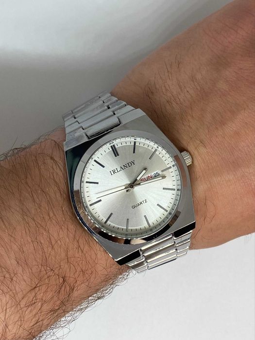Чоловічий наручний годинник Irlandy Quartz Сріблястий класичний годинник з календарем