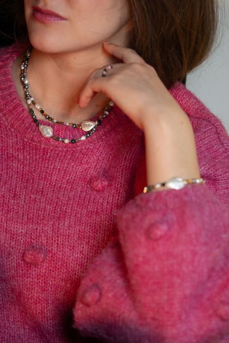 Naszyjnik z kamieni naturalnych i pereł  ręcznie robiony nowy