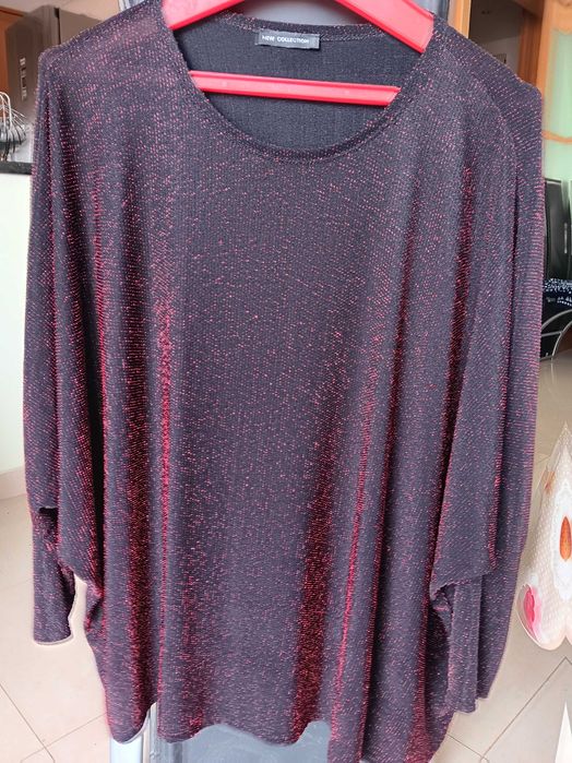 Blusa amplia de festa com fios brilhantes bordô e preto XL