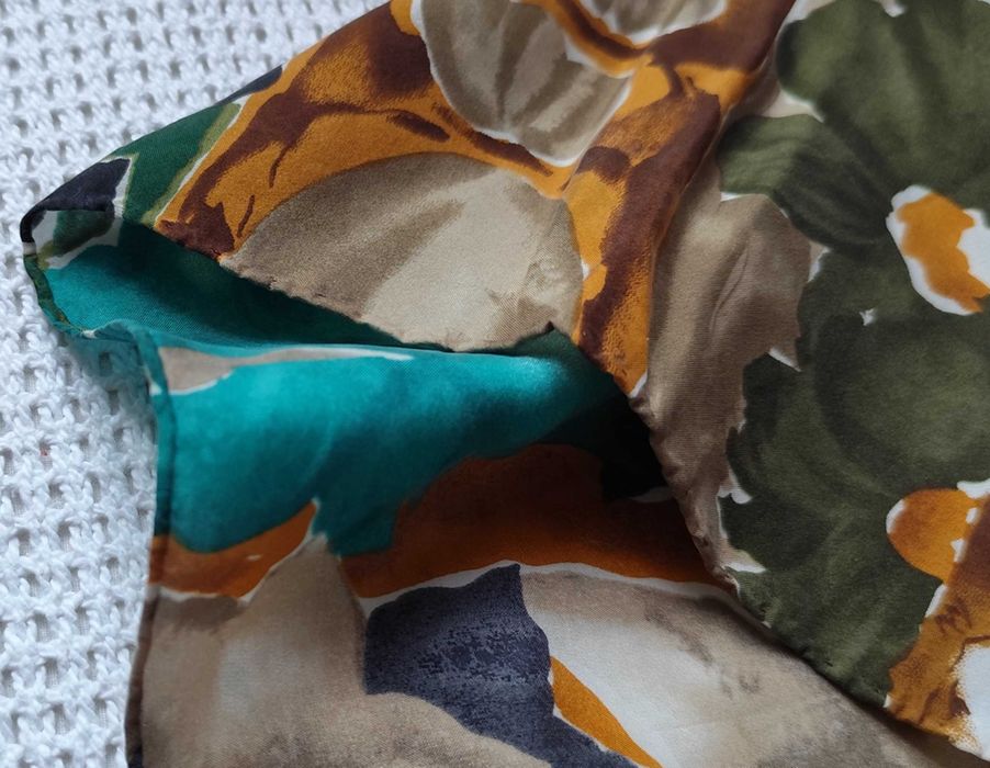 100% Jedwab szmaragd khaki camel musztarda apaszka chustka jedwabna