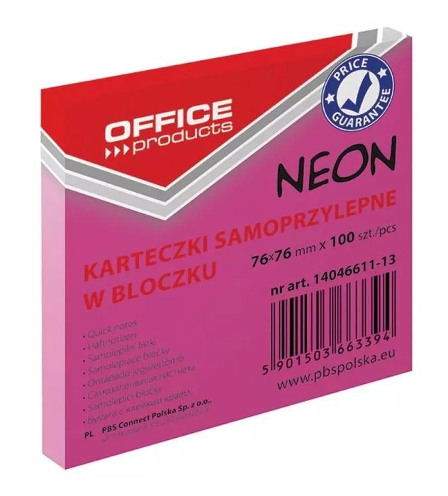 Karteczki Samoprzylepne 76X76Mm 100K Neon Różowe. Nowy Produkt