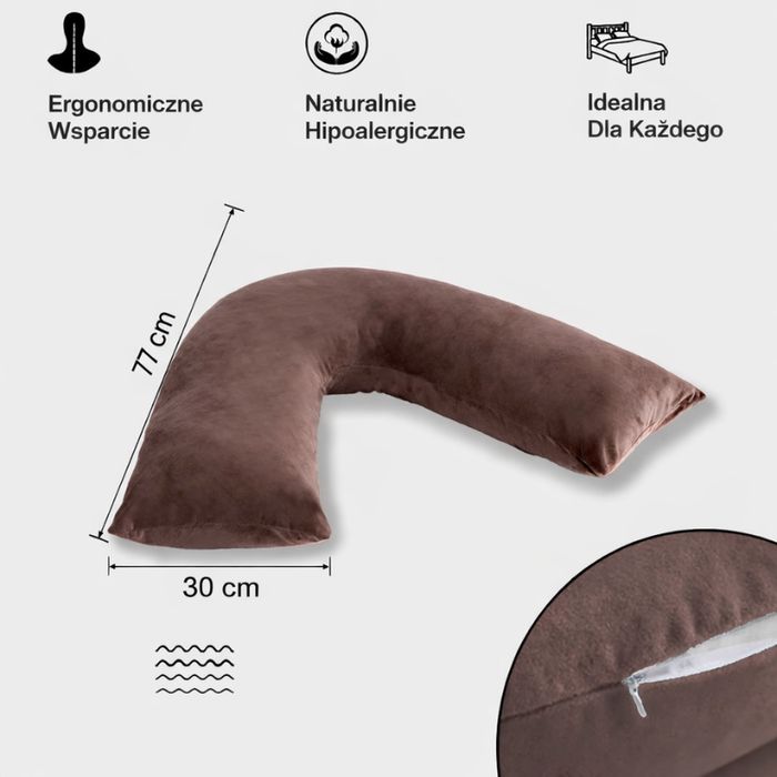 Poduszka ciążowa V szara z pianki memory foam ergonomiczna