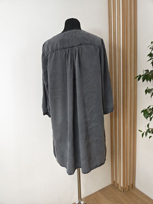 H&M sukienka tunika damska Boho haft lyocell szara rozmiar 46, xxxl